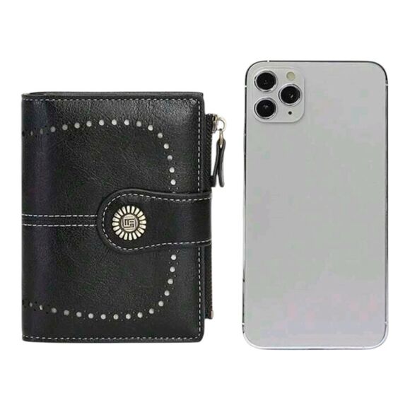 Stylish Black Leather Wallet with Stud Accents - Picture 7 of 10